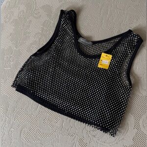 Sans Souci Black Mesh Sequin Cropped Tank